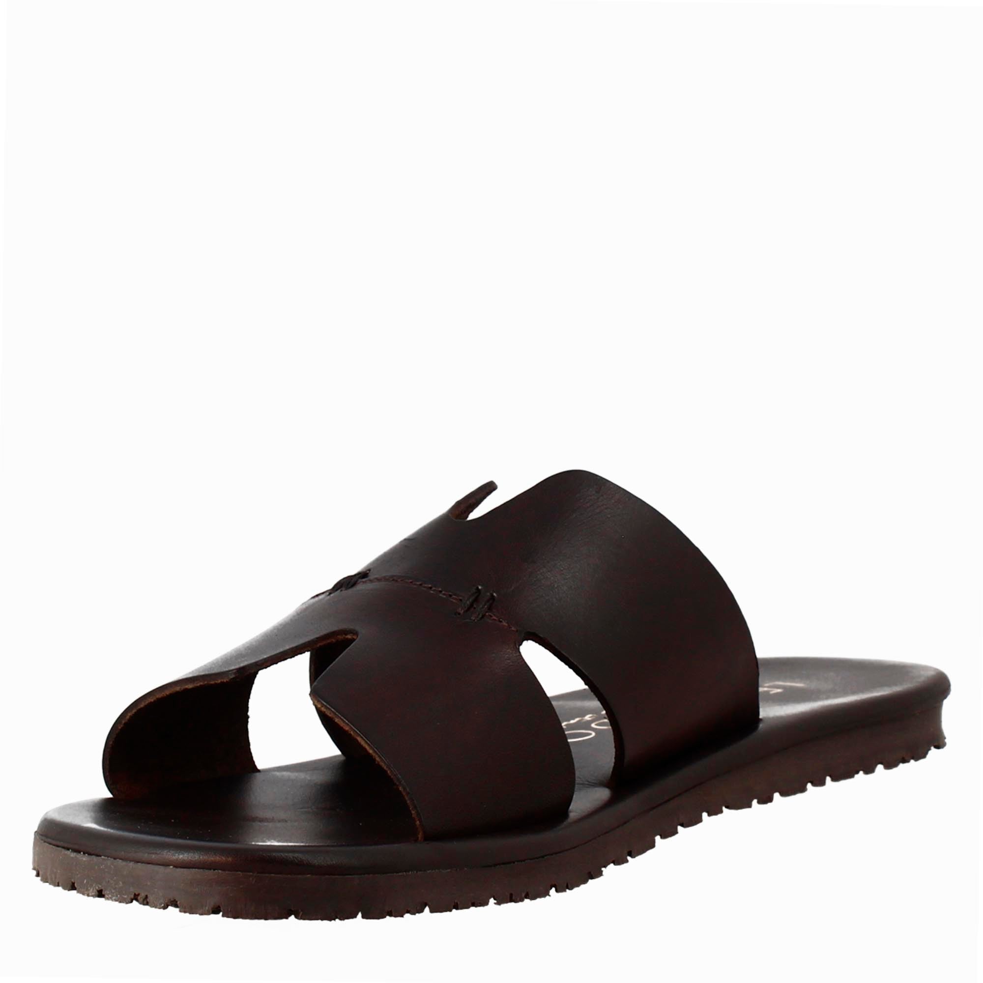 Men's H-shaped sandals in dark brown leather