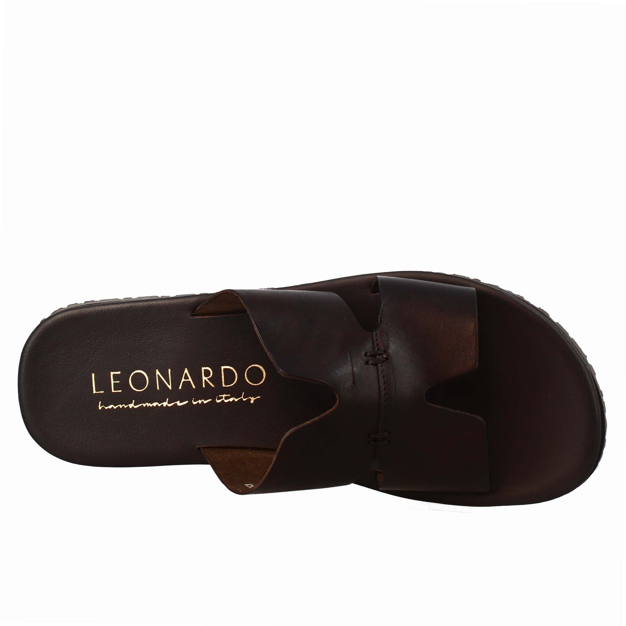 Men's H-shaped sandals in dark brown leather