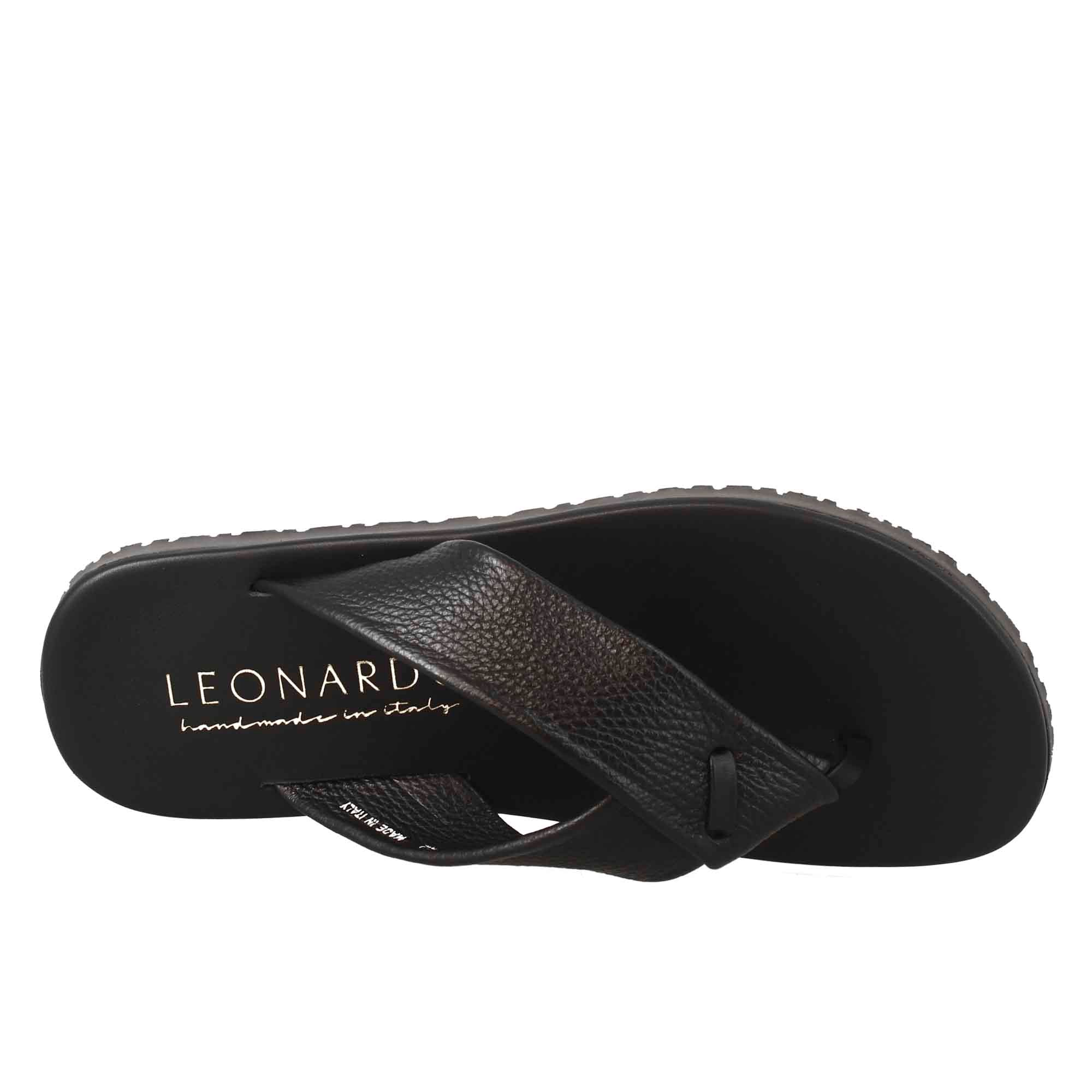 Sandali infradito a ciabatta da uomo fatti a mano in pelle  nera - LeonardoShoes