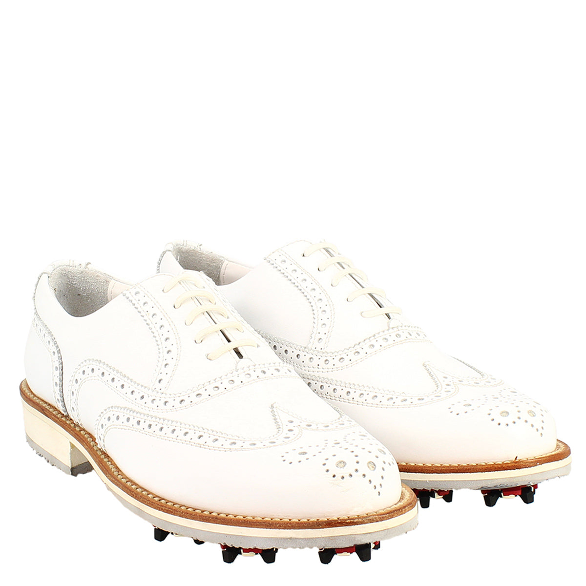 Scarpe da golf uomo classiche brogues artigianali in pelle bianca