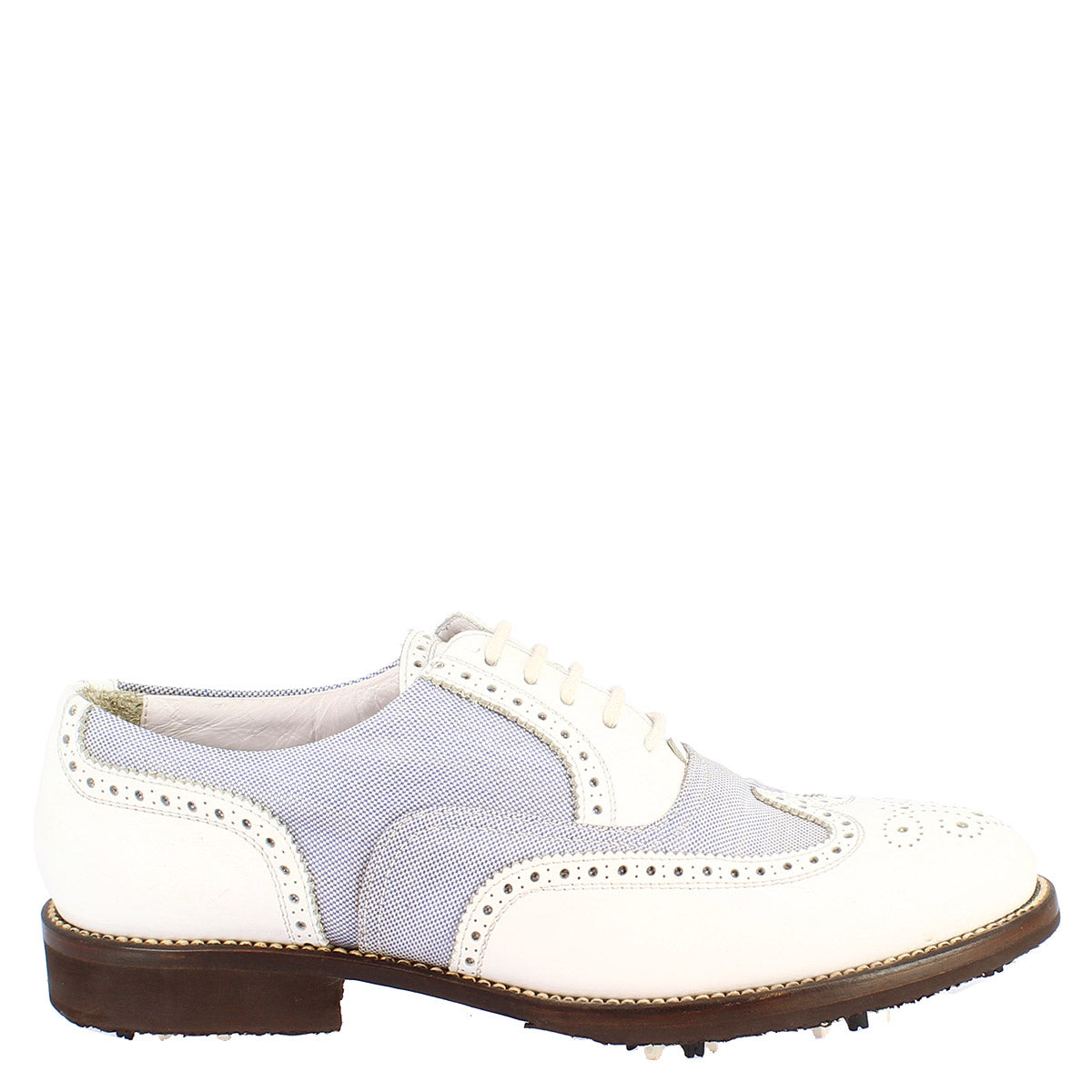 Handmade white leather and fabric summer men's golf shoes