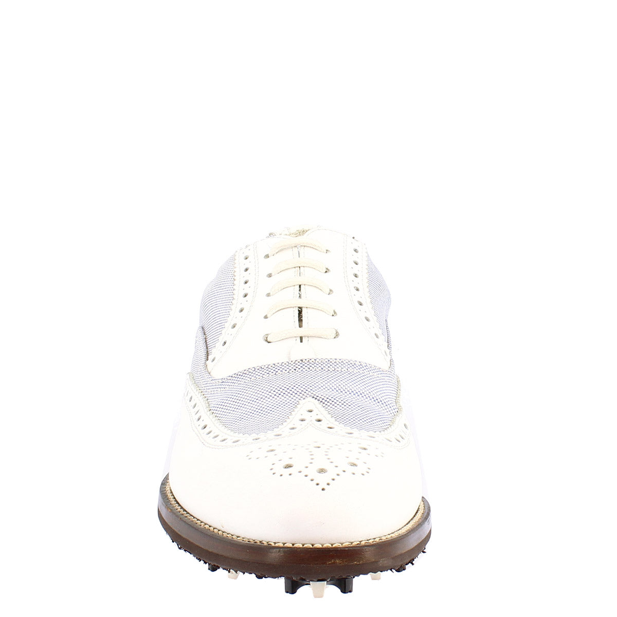 Handmade white leather and fabric summer men's golf shoes