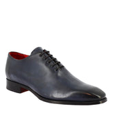 Handmade men's wholecut shoes in <tc>LEATHER</tc> delavè blue calfskin