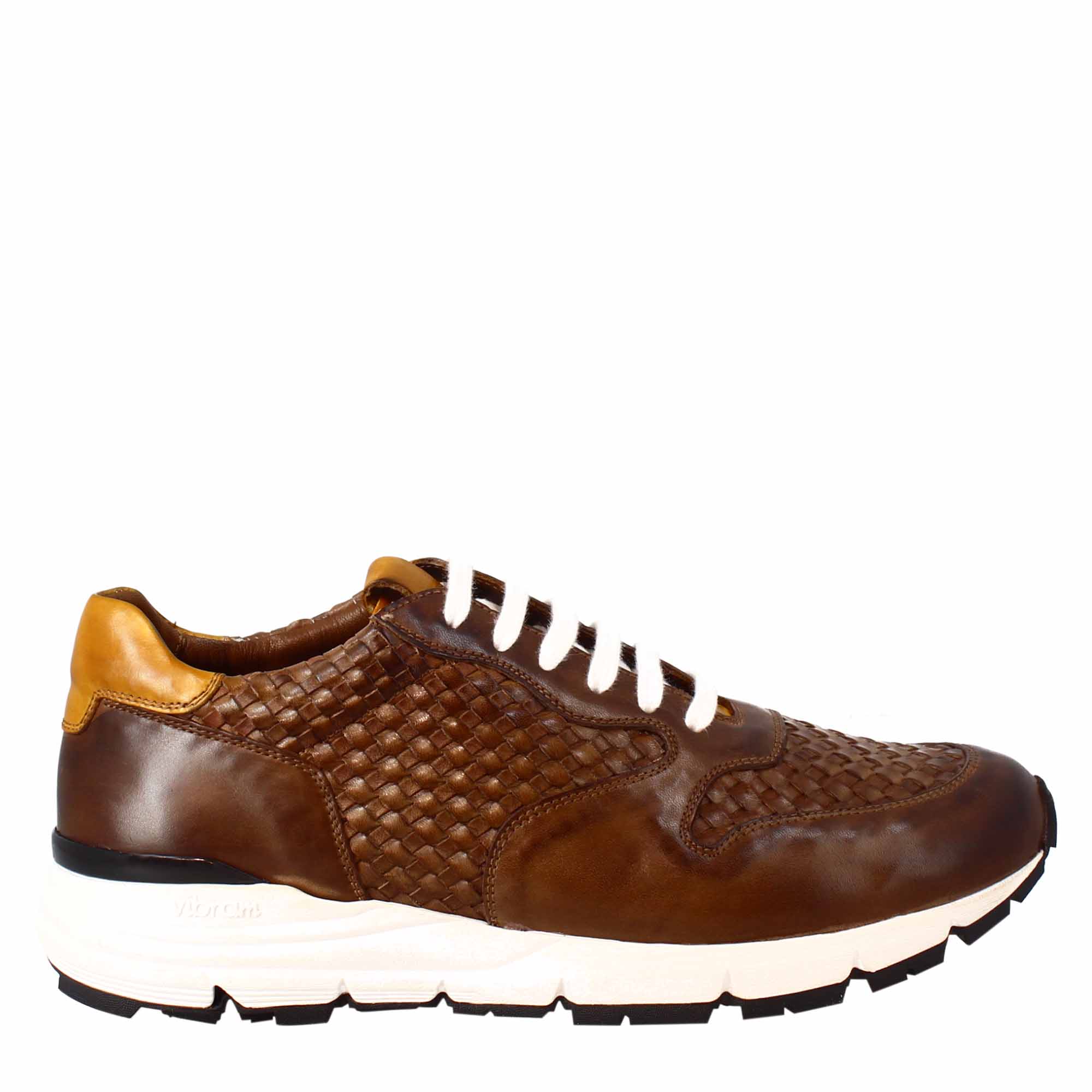 Élégante sneaker marron foncé pour homme en cuir tressé 