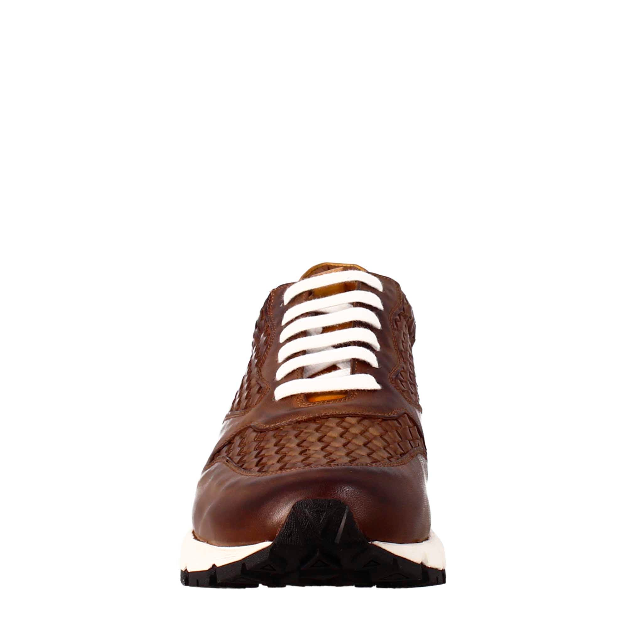 Élégante sneaker marron foncé pour homme en cuir tressé 