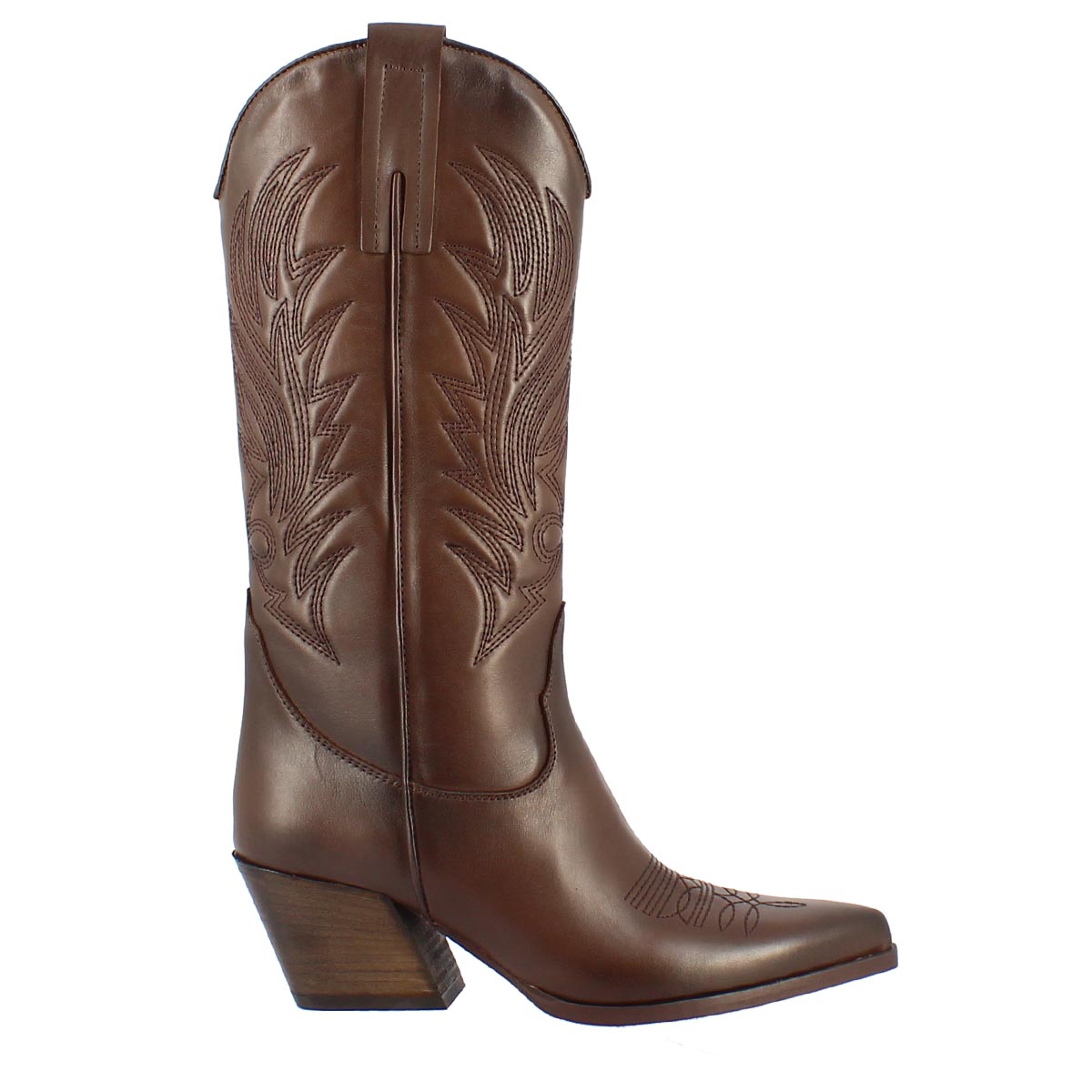 Women's Texan boot in brown leather with embroidery