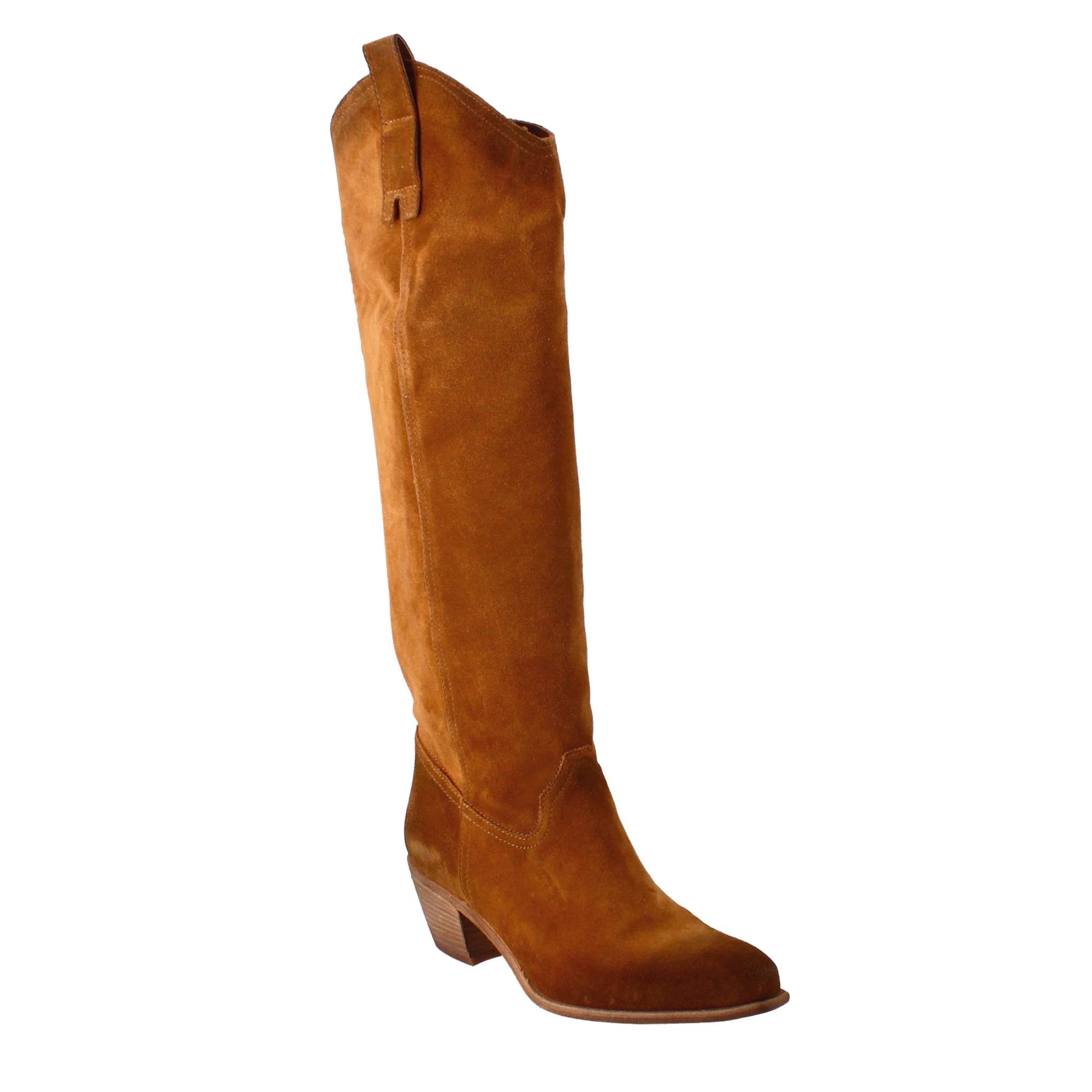 Bottes texanes pour femme non doublées en daim marron.